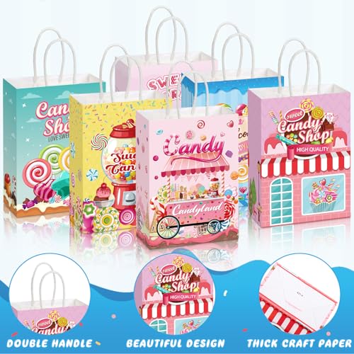 Sinload 24 Pcs Candy Sweet Land Goodie Bags with Handles Lollipop Gift Bags Candy Party Favors Sweet Shop Theme Treat Boxes for School Birthday Wedding Baby Shower Party Decor - Image 5