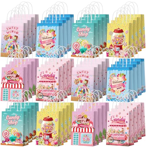 Sinload 24 Pcs Candy Sweet Land Goodie Bags with Handles Lollipop Gift Bags Candy Party Favors Sweet Shop Theme Treat Boxes for School Birthday Wedding Baby Shower Party Decor - Image 1