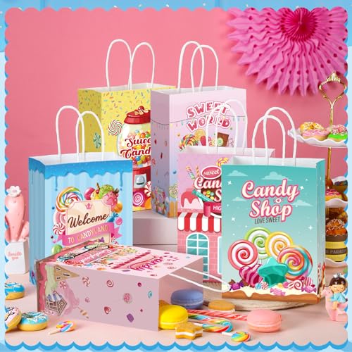 Sinload 24 Pcs Candy Sweet Land Goodie Bags with Handles Lollipop Gift Bags Candy Party Favors Sweet Shop Theme Treat Boxes for School Birthday Wedding Baby Shower Party Decor - Image 3