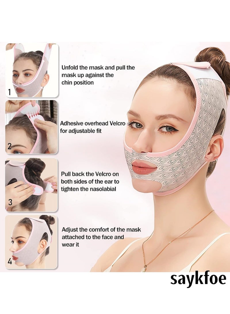 saykfoe V Line Lifting Mask Chin strap for sleeping, V Line Lifting Mask for Women, Jaw Exerciser (Medium, Pink) - Image 3