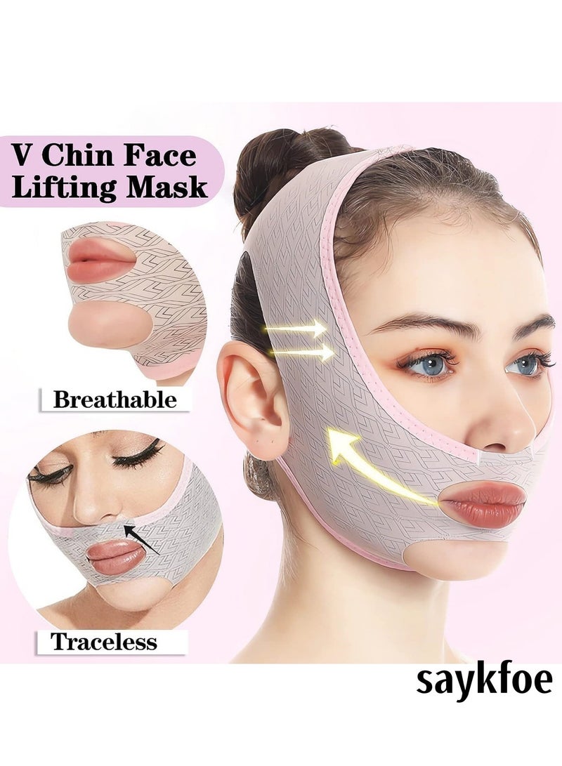 saykfoe V Line Lifting Mask Chin strap for sleeping, V Line Lifting Mask for Women, Jaw Exerciser (Medium, Pink) - Image 5