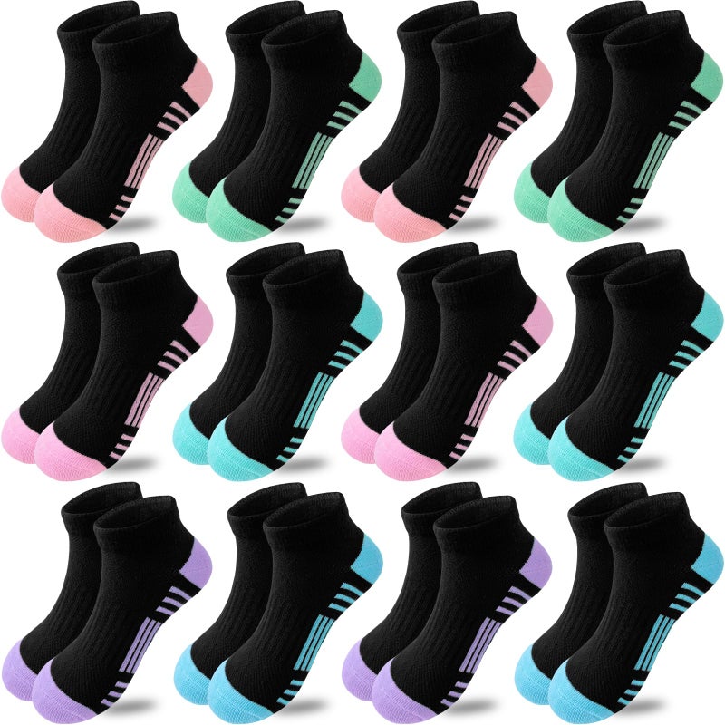 Bemeol Girls Socks 12 Pairs Ankle Socks Girls Athletic Cotton Sports Low Cut Sock for Little Big Kids(7-10 Years) - Image 1