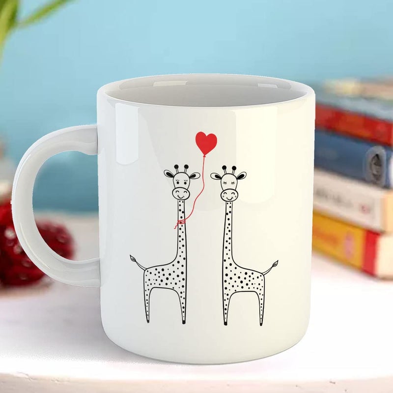 Happu Printed Ceramic Coffee Mug Valentine Day Gifts Giraffe Couple Valentine Gifts for Girls Boys Her Him Friends Relatives Loved Ones Couples 9226WH - Image 3