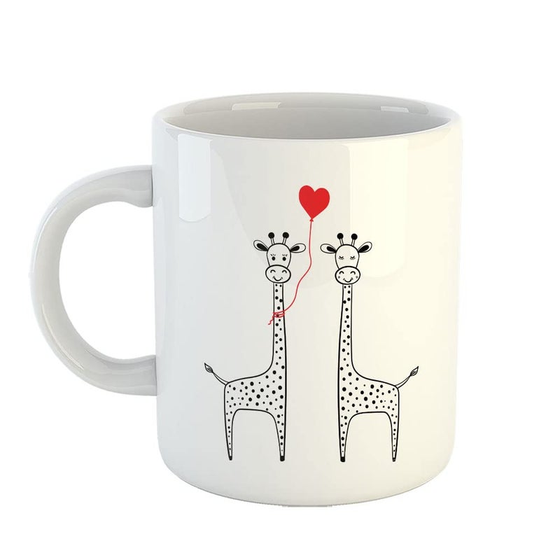 Happu Printed Ceramic Coffee Mug Valentine Day Gifts Giraffe Couple Valentine Gifts for Girls Boys Her Him Friends Relatives Loved Ones Couples 9226WH - Image 1