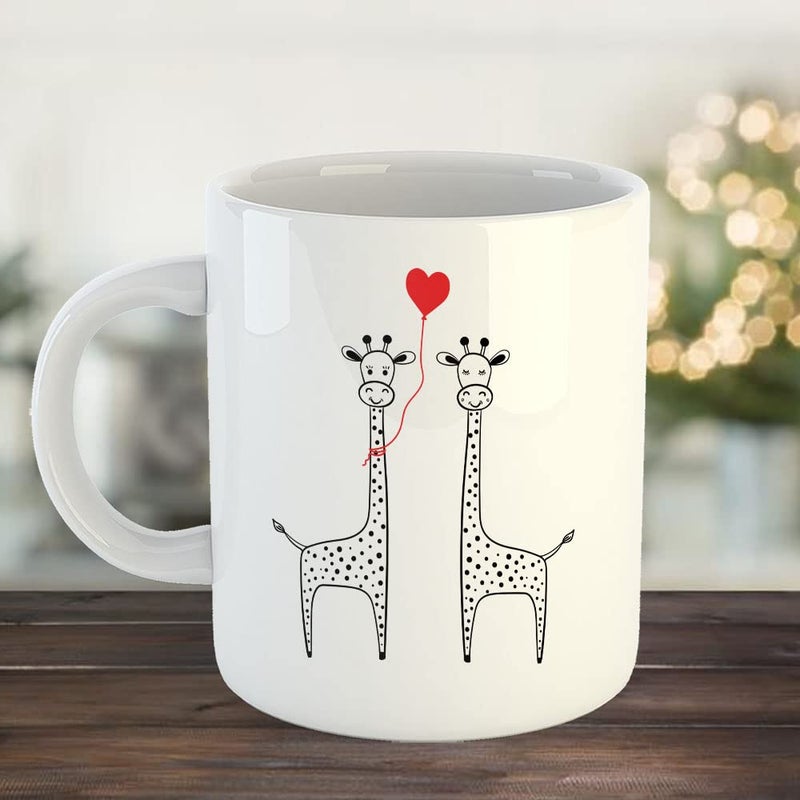 Happu Printed Ceramic Coffee Mug Valentine Day Gifts Giraffe Couple Valentine Gifts for Girls Boys Her Him Friends Relatives Loved Ones Couples 9226WH - Image 2