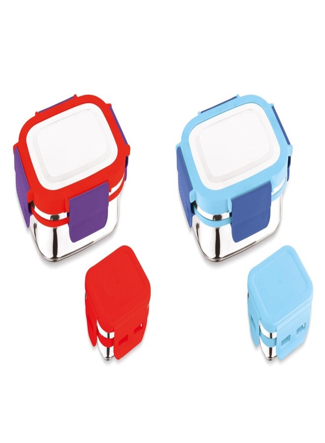 HOMFEL Stainless Steel Kids Lunch Box 550 ml with Inner Container | Leakproof Airtight Tiffin Box with 4-Side Lock | BPA-Free School Lunch Box | (Pack of 2) (Red & Blue) - Image 1