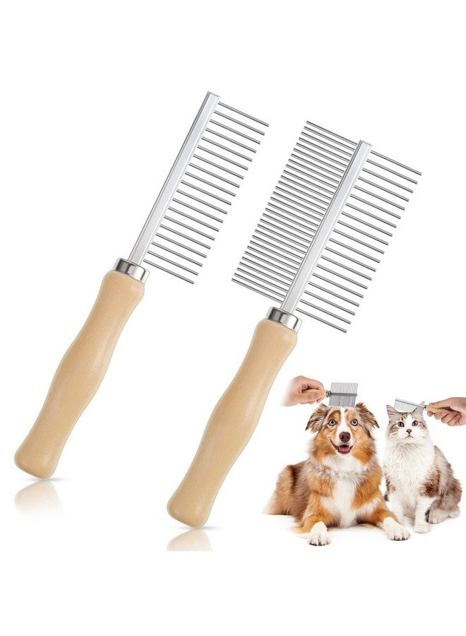 2 Pcs Dog Metal Combs Cat Wooden Handle Grooming Comb Stainless Steel Cat Comb Double Side Metal Comb For Dogs Pet Dog Grooming Brush Pet Hair Brush Cat Flea Comb - Image 1