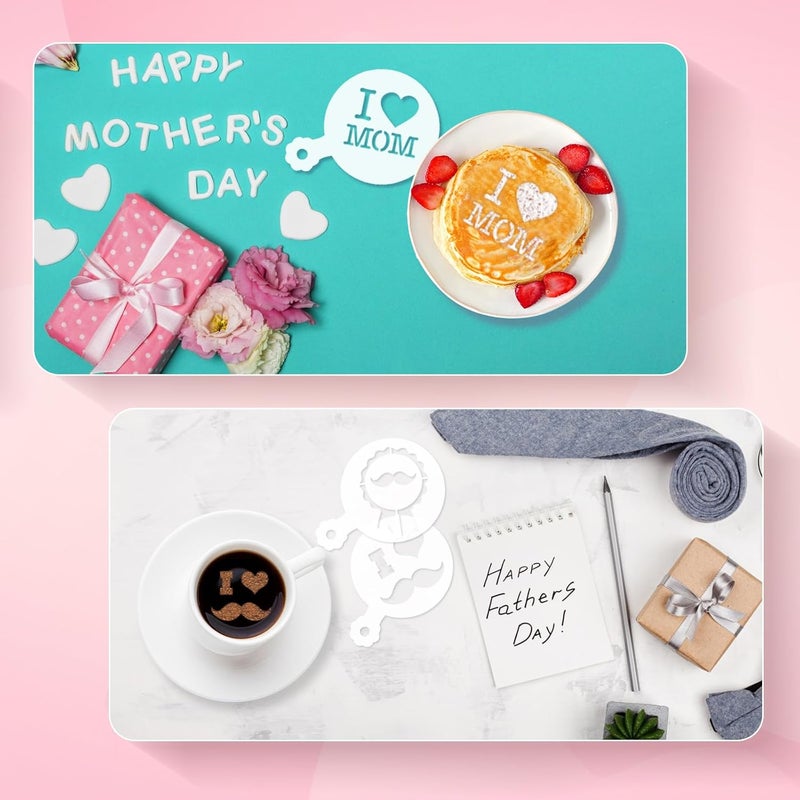 JULBEAR 36 Pieces Reusable Mother's Day Father's Day Cookie Cake Stencils Templates Mold Tools for Mother's Father's Day Birthday Wedding Party Royal Icing Cake Coffee Dessert Decoration Supplies - Image 4