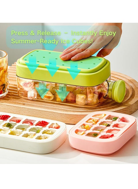 2 in 1 ice cube tray, press ice cube jug, press cold ice cube mold and jug, cool summer ice cube cup with lid and bucket, easy release silicone mold ice bottle for drinks, coffee, juice