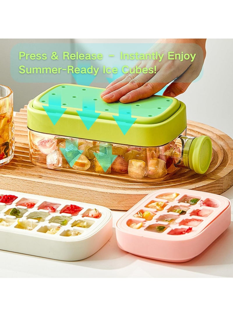 2 in 1 ice cube tray, press ice cube jug, press cold ice cube mold and jug, cool summer ice cube cup with lid and bucket, easy release silicone mold ice bottle for drinks, coffee, juice