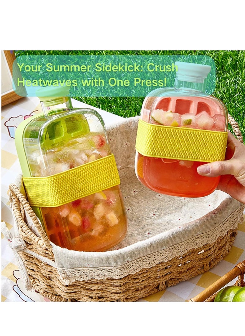 2 in 1 ice cube tray, press ice cube jug, press cold ice cube mold and jug, cool summer ice cube cup with lid and bucket, easy release silicone mold ice bottle for drinks, coffee, juice