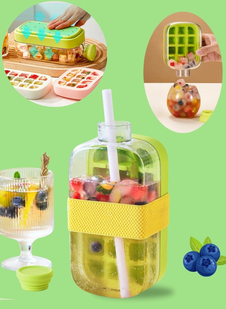 BESTPEAK 2 in 1 ice cube tray, press ice cube jug, press cold ice cube mold and jug, cool summer ice cube cup with lid and bucket, easy release silicone mold ice bottle for drinks, coffee, juice  - Image 1
