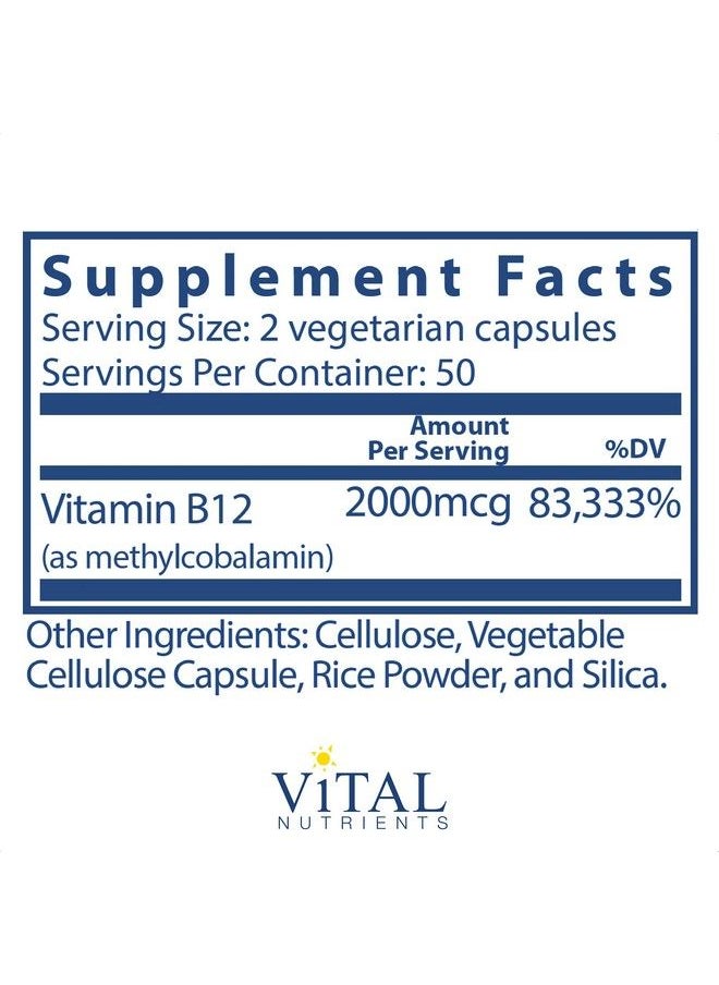 Vital Nutrients - Vitamin B12 Supports Metabolism Of Carbohydrates Protein And Fat 100 Vegetarian Capsules Per Bottle 1000 Mcg - Image 1