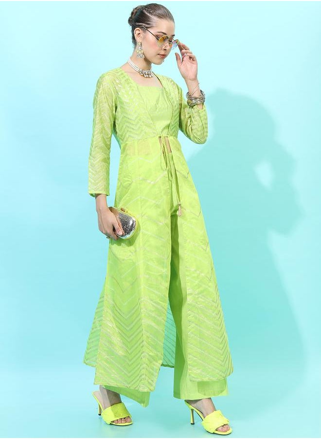 Vishudh Women Green Printed Kurta Set with Palazzo and Jacket by Styli  - Image 5
