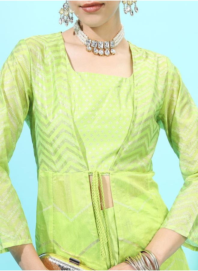 Vishudh Women Green Printed Kurta Set with Palazzo and Jacket by Styli  - Image 4