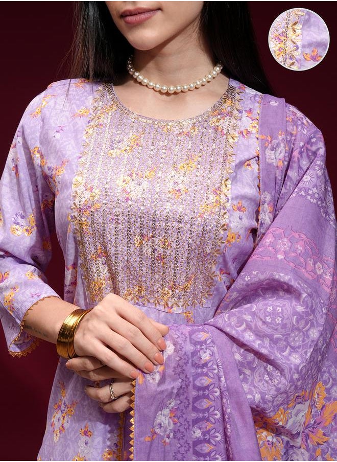 Vishudh - Women Purple Embroidered Floral Kurta Set by Styli - Image 1