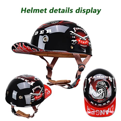 CHPINGN Baseball Motorcycle Helmet for Bike Cruiser Chopper Moped Scooter Open Face Helmet for Adult Women Men DOT ApprovedMatte Black - Image 3