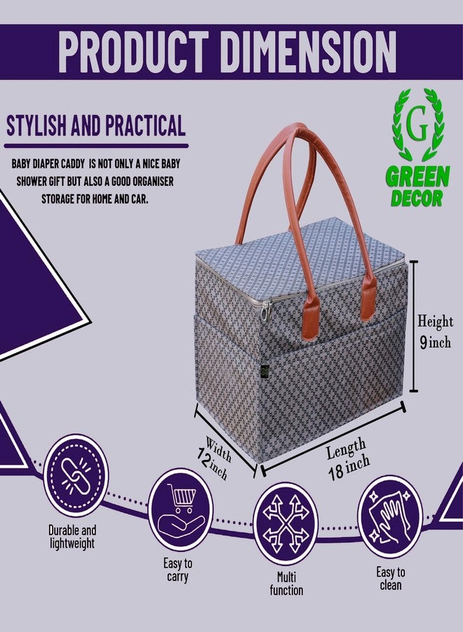 GREEN DECOR - Non Woven Fabric Cute Diaper Caddy Bag with Handles & Zip Lock for Smart Mothers Baby Diaper Caddy Wipes Felt Storage Organizers,Foldable and Portable(Dotted Grey-18X12X9 Inch) - Image 2