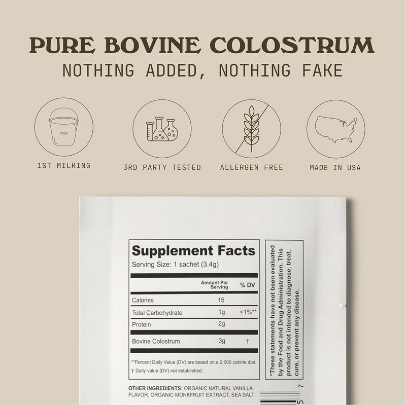 COWBOY COLOSTRUM مسحوق كولستروم البقر للنساء والرجال - أول يوم حلب - كولستروم كامل - مكمل كولستروم من الأبقار التي تتغذى على العشب لصحة الأمعاء والمناعة والبشرة والشعر بنكهة الفانيليا - 40 حصة - Image 3