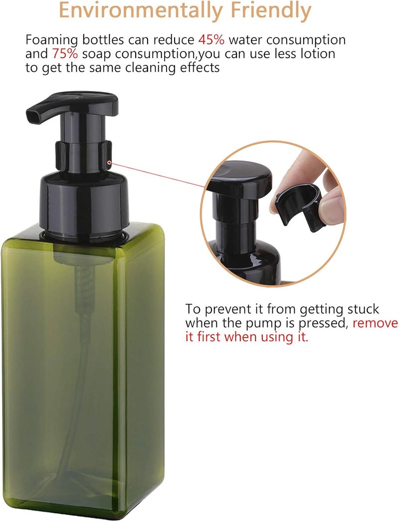 UUJOLY Foaming Soap Dispenser 650ml (22oz) Refillable Plastic Pump Bottle for Liquid Soap, Shampoo, Body Wash (2 Pcs) (Green) - Image 2