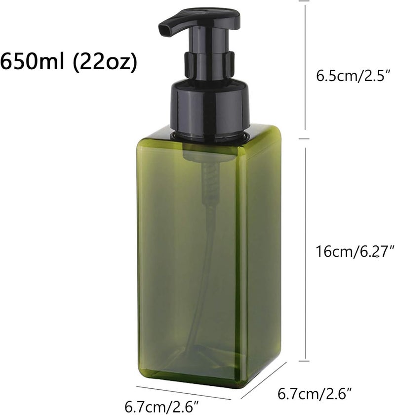 UUJOLY Foaming Soap Dispenser 650ml (22oz) Refillable Plastic Pump Bottle for Liquid Soap, Shampoo, Body Wash (2 Pcs) (Green) - Image 3