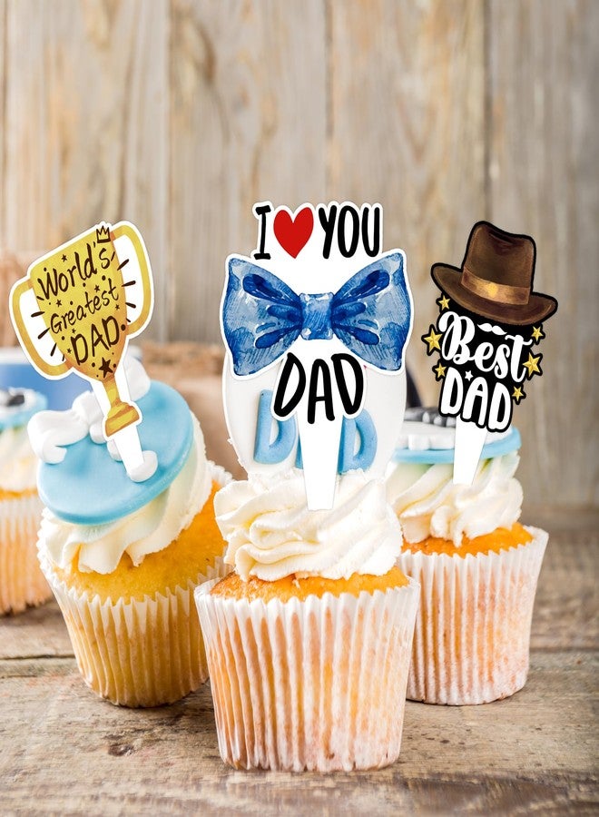 wuhuzsm Father's Day Cupcake Toppers 36 Pack, Happy Fathers Day Cake Decorations I Love My Dad Best Dad Cupcake Picks with Beard & Tie Designs for Father's Day Party Supplies - Image 3