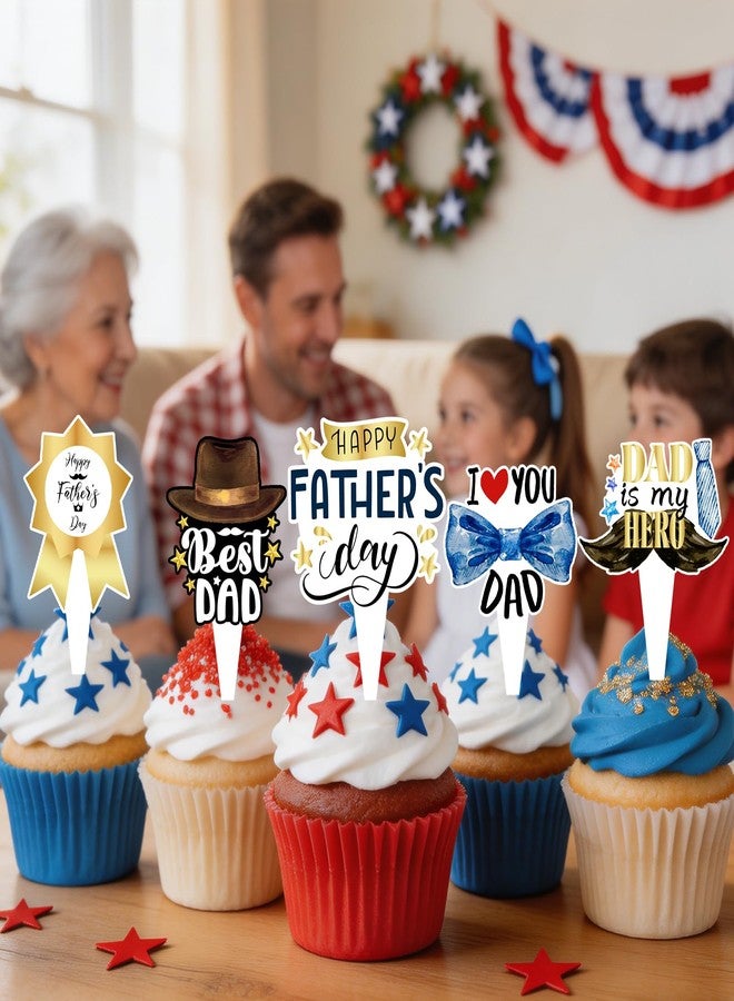 wuhuzsm Father's Day Cupcake Toppers 36 Pack, Happy Fathers Day Cake Decorations I Love My Dad Best Dad Cupcake Picks with Beard & Tie Designs for Father's Day Party Supplies - Image 4