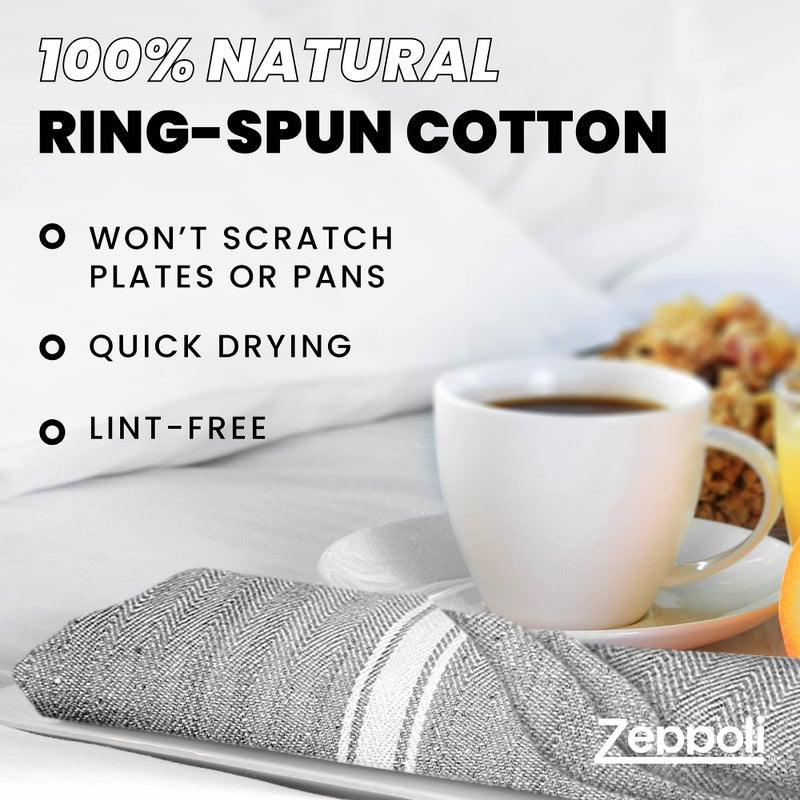 Zeppoli Classic Kitchen Towels - 15 Pack 100% Natural Cotton Kitchen Towel Set  Reusable Wash Cloths  Absorbent Dish Towels  Machine Washable Hand Towels  Kitchen Essentials - 14  by 25  - Black - Image 3