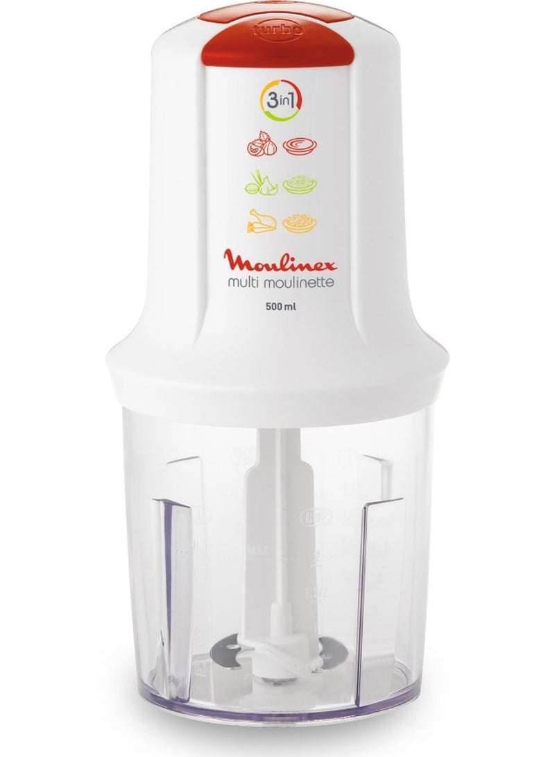 MOULINEX Multi Moulinette 500 Ml Chopper, 500 Watt, White, Plastic/Glass, At711161 500 ml AT711161 White / Red - Image 1