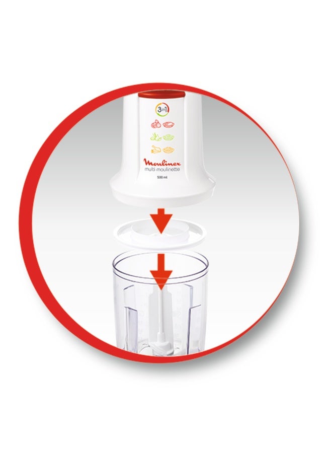 MOULINEX Multi Moulinette 500 Ml Chopper, 500 Watt, White, Plastic/Glass, At711161 500 ml AT711161 White / Red - Image 5
