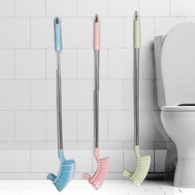 Abhaymart 2 in 1 Toilet Brush with Steel Handle | Bathroom Scrubber Cleaning Brush | Double Side Cleaning Brush | Home Cleaning Supplies (Pack of 1,Multicolor) - Image 1