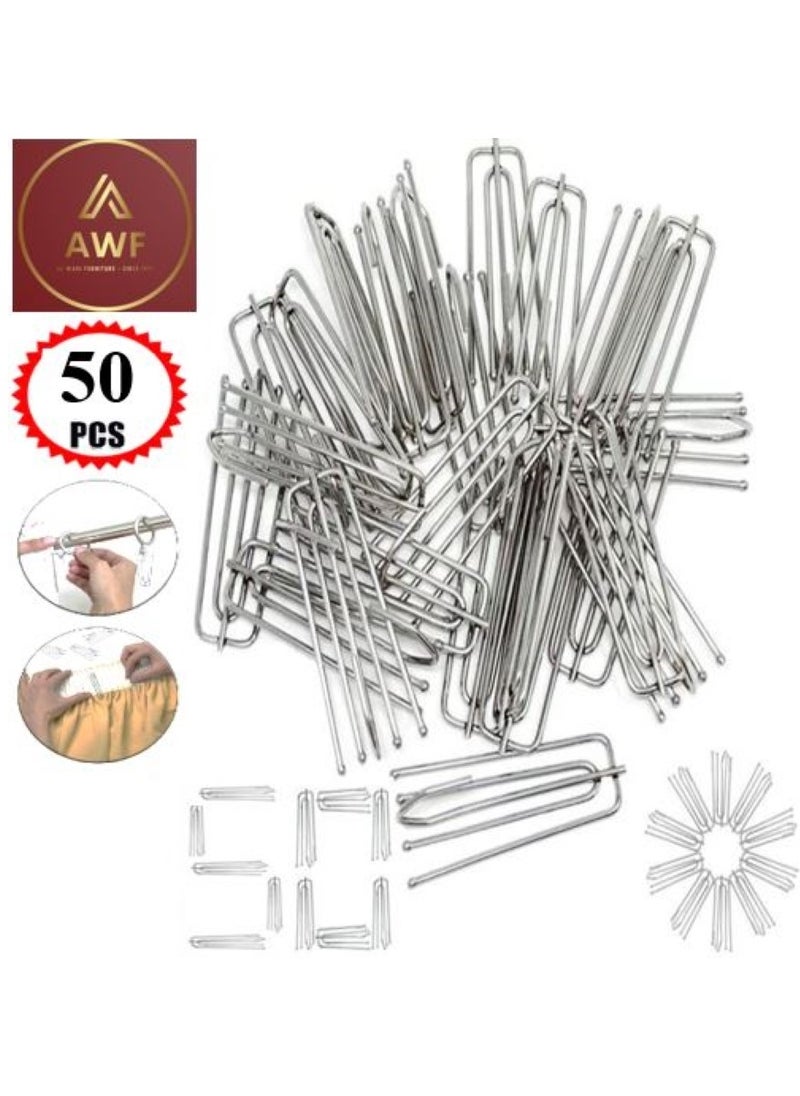 AL WADI FURNITURE Set of 50 Pcs Stainless Steel Solid Curtain Pinch Pleat Hooks Windows Treatment 4 Prongs Pinch Pleat Drapes for grommet curtains, pleated curtains, tab-top curtains and track curtains - 7L x 2.5W cm  - Image 1