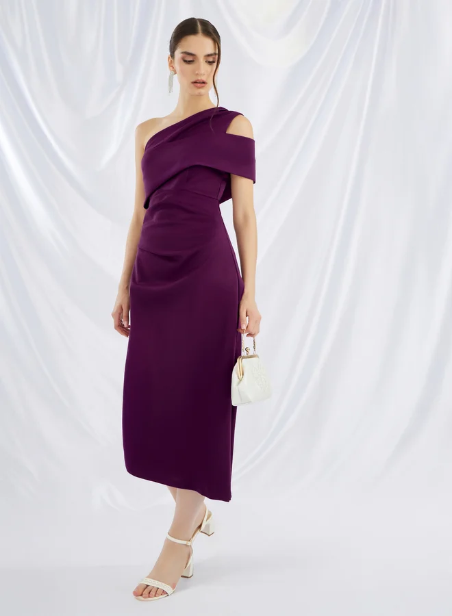 Take Two Take Two Embellished One Shoulder Asymmetric Hem Midi Dress