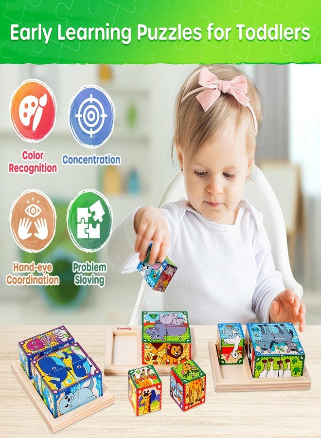 SYNARRY Wooden Puzzles for Toddlers 1-3, Farm Jungle Ocean Animals Puzzles for Toddlers 2-4, Wooden Cube Puzzle with Storage Tray, Large Block Montessori Toys for 1 2 3 Year Old, Easter Gifts for Kids - Image 5