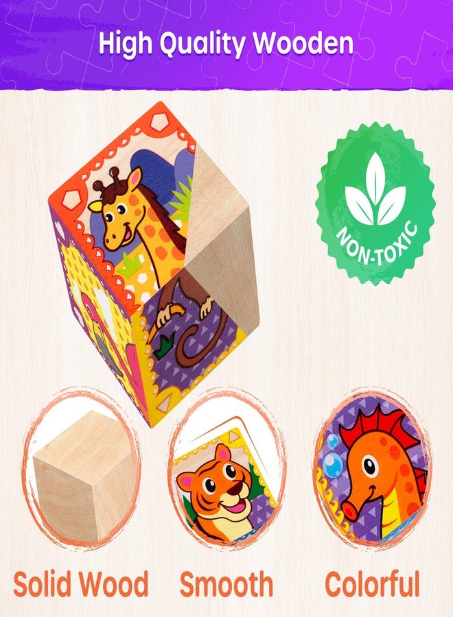SYNARRY Wooden Puzzles for Toddlers 1-3, Farm Jungle Ocean Animals Puzzles for Toddlers 2-4, Wooden Cube Puzzle with Storage Tray, Large Block Montessori Toys for 1 2 3 Year Old, Easter Gifts for Kids - Image 3