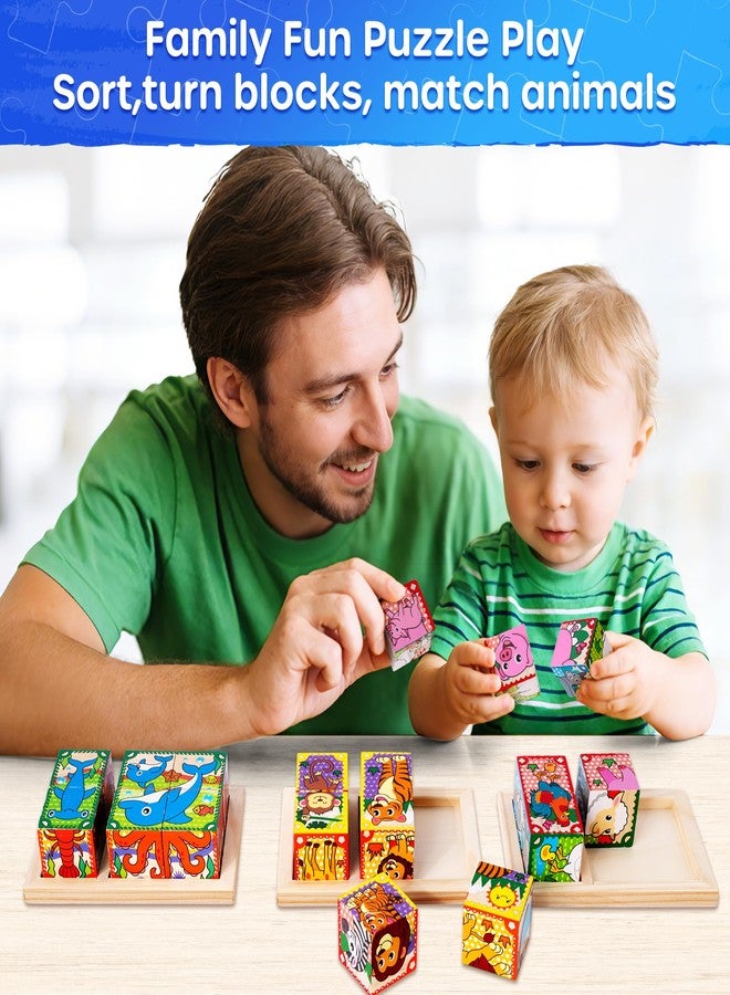 SYNARRY Wooden Puzzles for Toddlers 1-3, Farm Jungle Ocean Animals Puzzles for Toddlers 2-4, Wooden Cube Puzzle with Storage Tray, Large Block Montessori Toys for 1 2 3 Year Old, Easter Gifts for Kids - Image 2