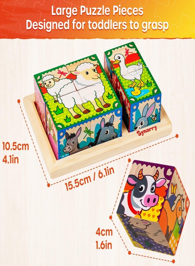 SYNARRY Wooden Puzzles for Toddlers 1-3, Farm Jungle Ocean Animals Puzzles for Toddlers 2-4, Wooden Cube Puzzle with Storage Tray, Large Block Montessori Toys for 1 2 3 Year Old, Easter Gifts for Kids - Image 4