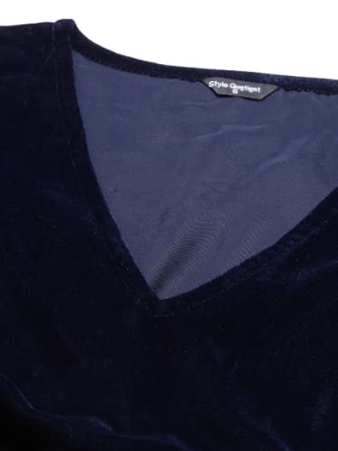 Style Quotient Women Navy Solid Velvet Smart Casual Crop Top - Image 3
