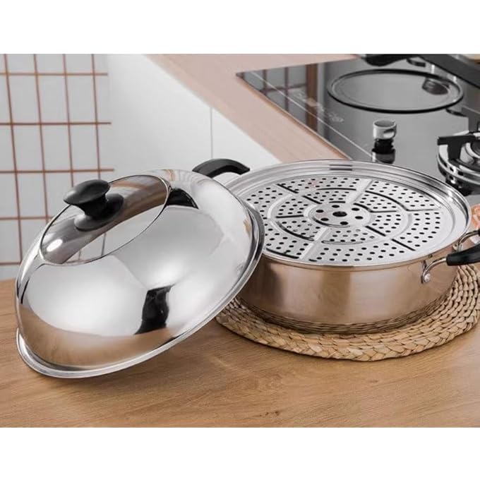 قدر بخار ساخن من الفولاذ المقاوم للصدأ، وعاء بخار منزلي أحادي الطبقة، وعاء حساء، وعاء بخار، وعاء ساونا - Image 3