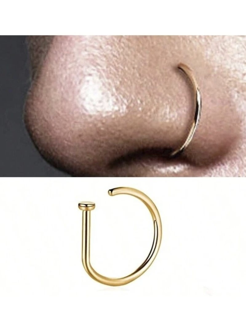 يوكا  قطعة واحدة النساء الذهبي ثقب الالنف الوهمي ثقب الأنف الدائري موضة D-شكل جذاب دون الحاجة لثقب مشبك الأنف الفولاذ المقاوم للصدأ ثقب الحاجز مجوهرات للجسم - Image 1