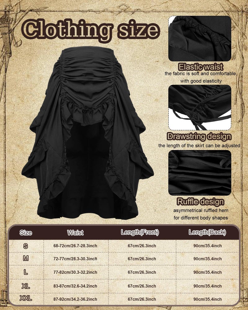 Toulite 6 Pcs Halloween Pirate Costume Women Medieval Dress Renaissance Outfit Pirate Shirt Skirt Corset Belt Bottle(XL) - Image 3