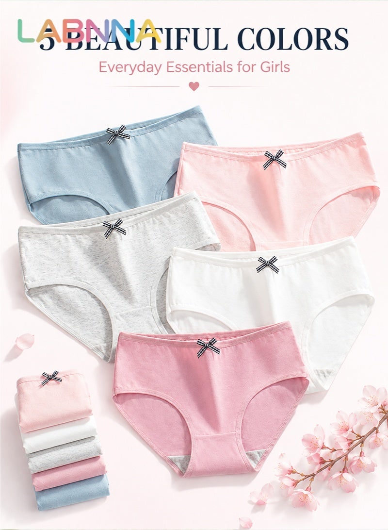 LABNNA 5 Pack Girls Cotton Underwear,95% Cotton Soft Briefs with Elastic Waistband and Double Layer Crotch for Young Women, Comfortable Breathable Panties for School and Everyday Use - Image 4