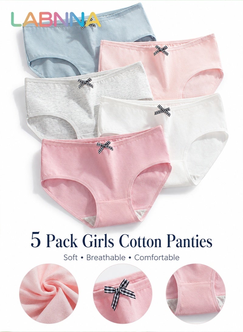 LABNNA 5 Pack Girls Cotton Underwear,95% Cotton Soft Briefs with Elastic Waistband and Double Layer Crotch for Young Women, Comfortable Breathable Panties for School and Everyday Use - Image 1