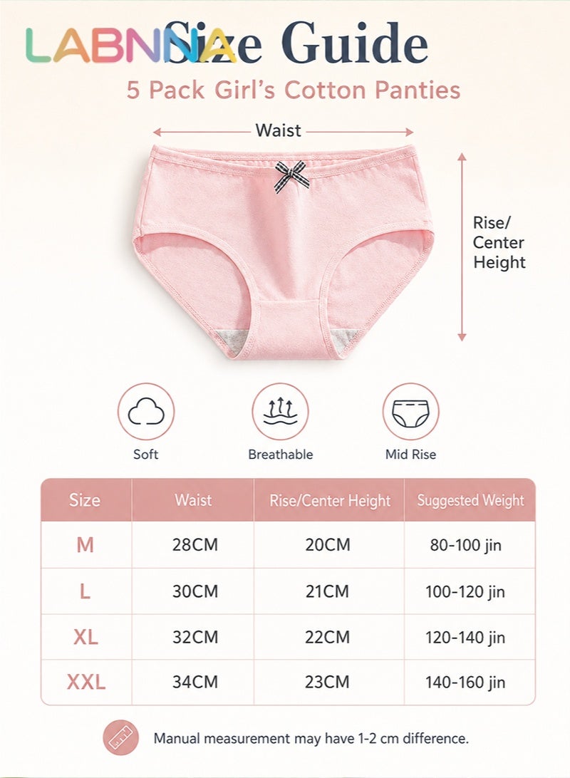 LABNNA 5 Pack Girls Cotton Underwear,95% Cotton Soft Briefs with Elastic Waistband and Double Layer Crotch for Young Women, Comfortable Breathable Panties for School and Everyday Use - Image 3