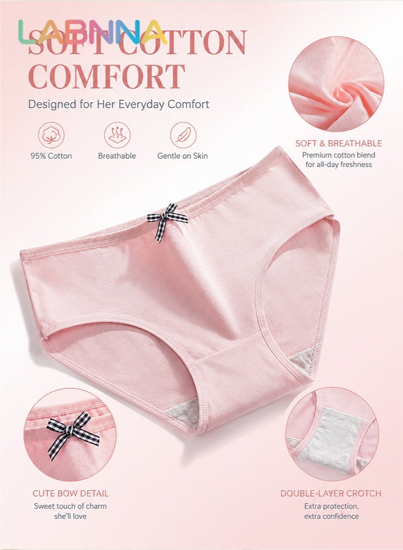 LABNNA 5 Pack Girls Cotton Underwear,95% Cotton Soft Briefs with Elastic Waistband and Double Layer Crotch for Young Women, Comfortable Breathable Panties for School and Everyday Use - Image 2