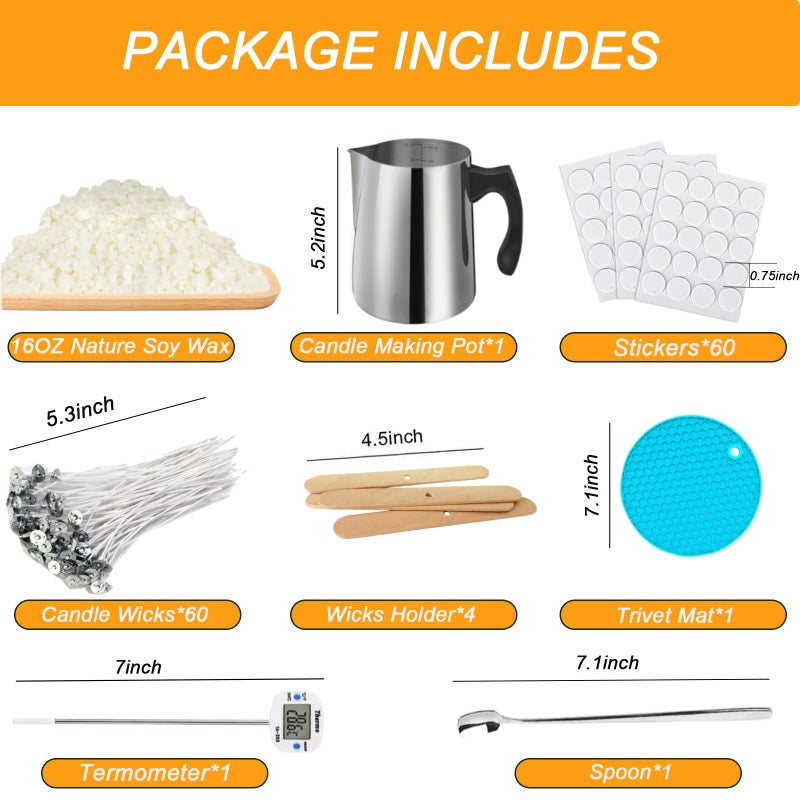 BBAXI Candle Making kit Suppliesï¼ŒNature Soy Wax DIY Craft Tools with 32oz Candle Making Pouring Pot,16oz Soy Wax,Wooden Wick Holders, Candle Wicks,Stickers,Thermometer and Spoon for Beginners Adults - Image 2