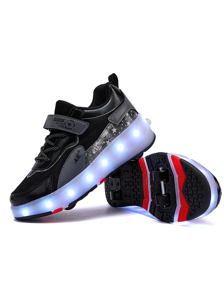 Loquat - 4 Wheels LED Flashing Wheeled Low Top Sneakers Black - Image 1