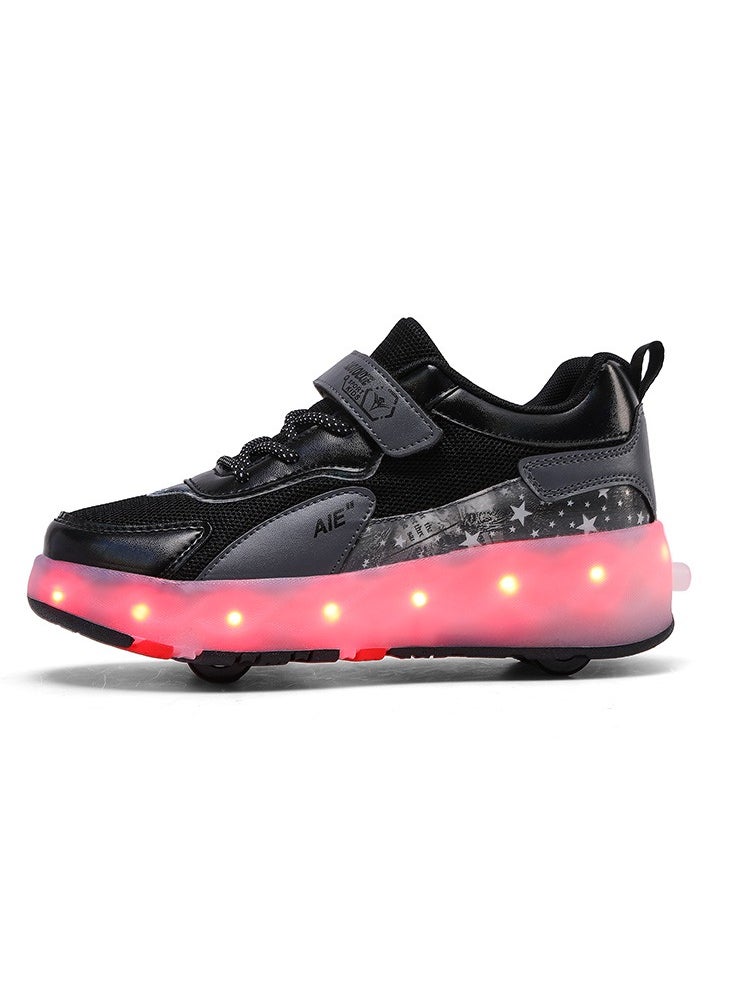 Loquat - 4 Wheels LED Flashing Wheeled Low Top Sneakers Black - Image 1