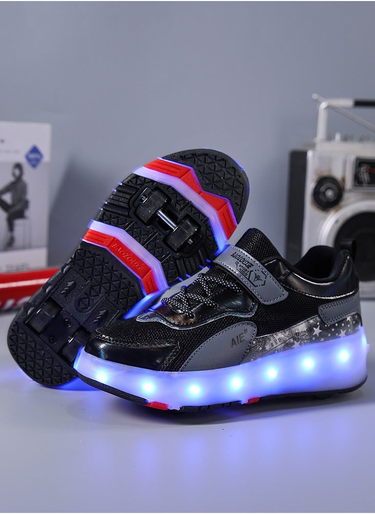 Loquat - 4 Wheels LED Flashing Wheeled Low Top Sneakers Black - Image 1