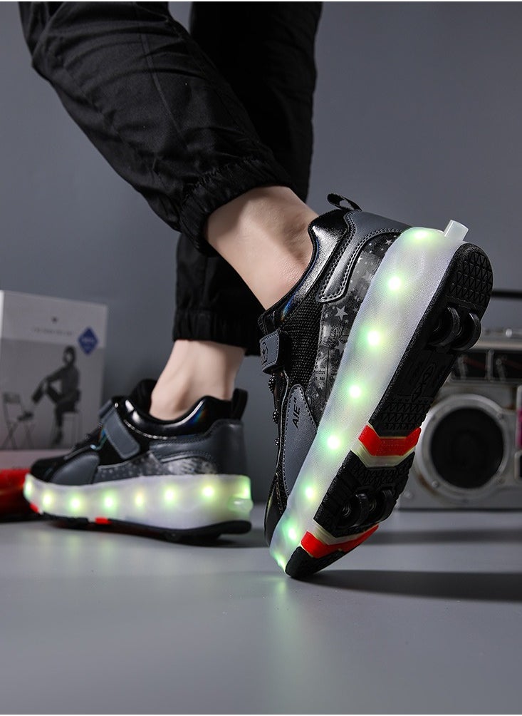 Loquat - 4 Wheels LED Flashing Wheeled Low Top Sneakers Black - Image 1
